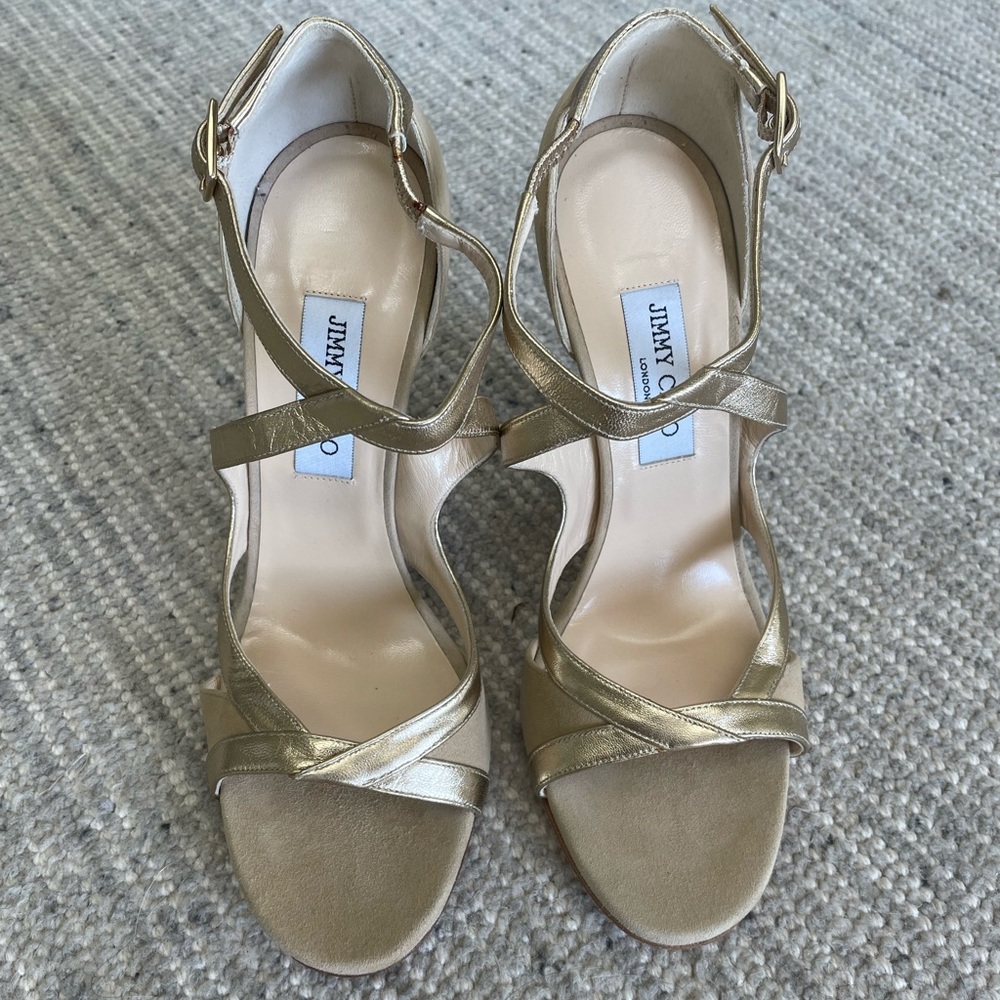 Jimmy Choo Gold and Nude Suede Heels